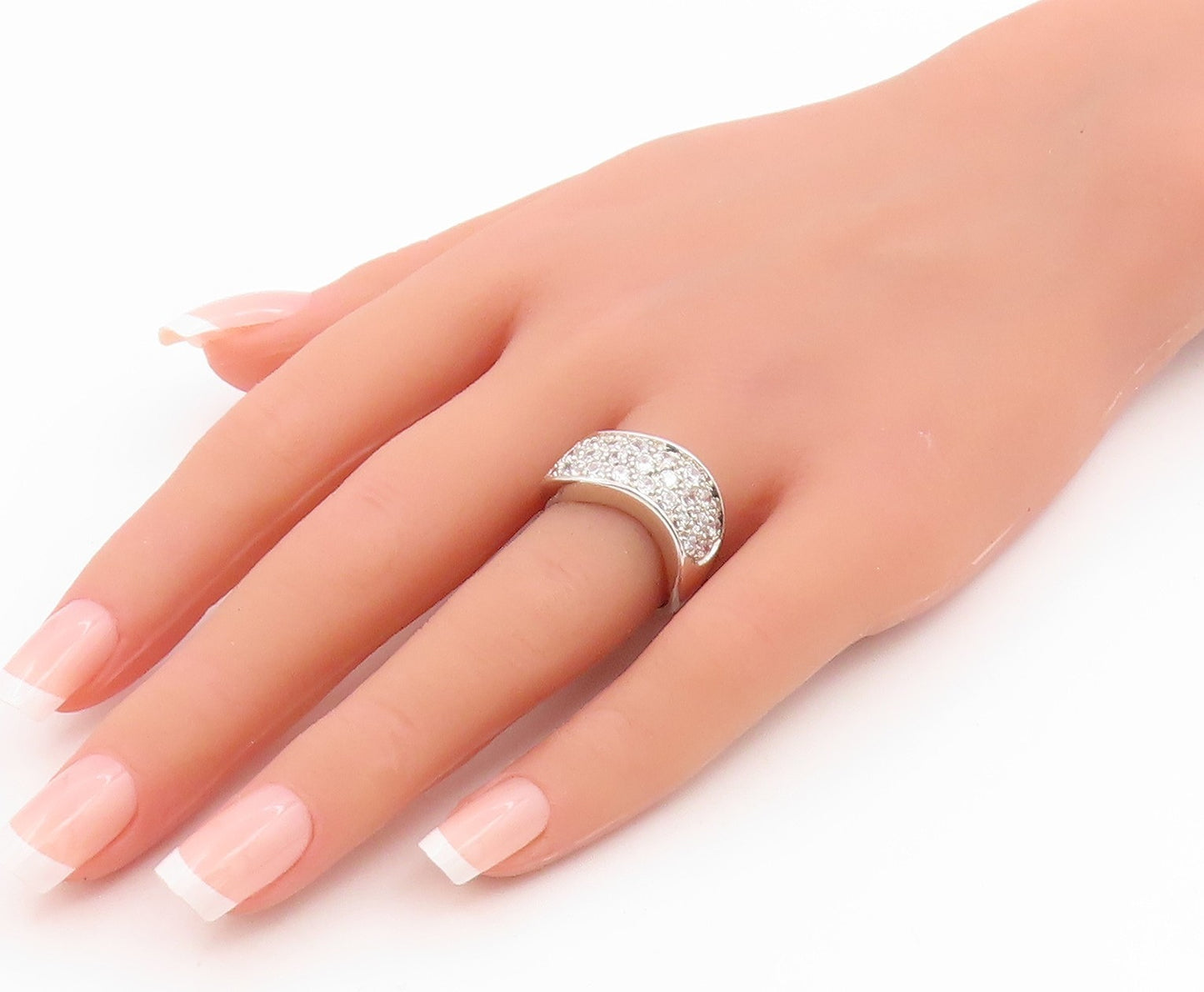 925 Sterling Silver Vintage Ring Round Cut CZ Wavy Cluster Band  Sz 7  RG35658