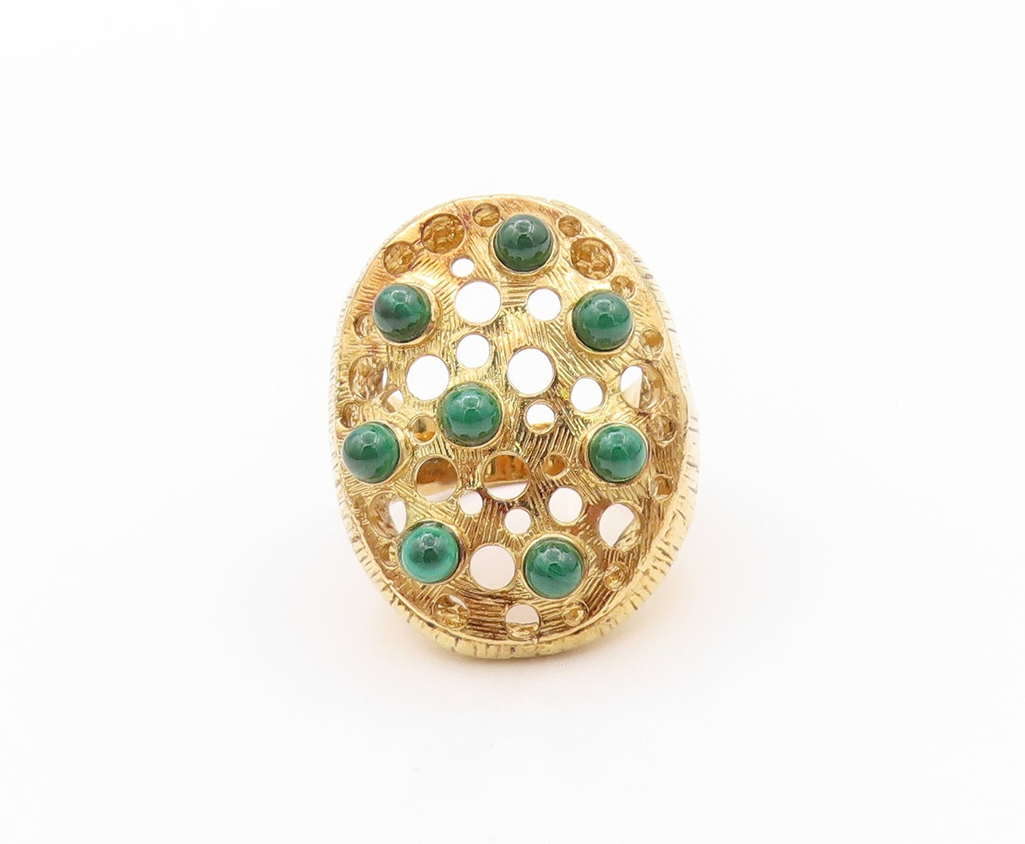 925 Sterling Silver Vintage Ring Gold plated Malachite Cutouts  Sz 8  RG32407
