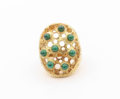 925 Sterling Silver Vintage Ring Gold plated Malachite Cutouts  Sz 8  RG32407
