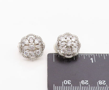 925 Sterling Silver Vintage Earrings Elegant CZ Floral Petal Clip On  EG14338