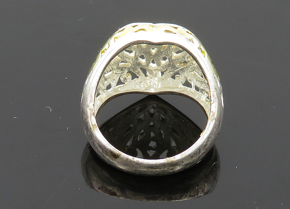 925 Silver   Vintage Shiny 2 Tone Love Heart Dome Band Ring Sz 5  RG20182