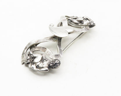 925 Sterling Silver  Vintage Handmade Love Heart Ribbon Brooch Pin  BP3712