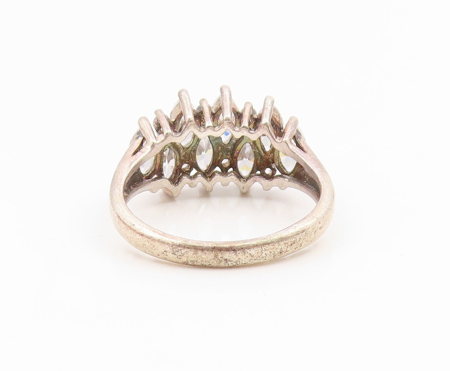 925 Sterling Silver Vintage Ring Marquise & Round Cut CZ Cluster  Sz 7  RG35132