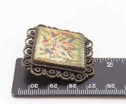 925 Sterling Silver Vintage Brooch Pin ISRAEL Antique Bird Painting  BP12541