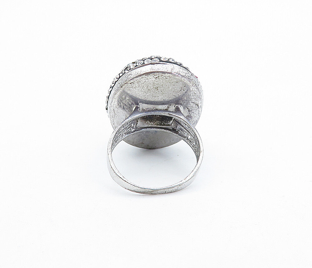 925 Sterling Silver Vintage Topaz & Crystal Dome Cocktail Ring Sz 7 RG5188