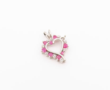 925 Sterling Silver Vintage Genuine Diamonds & Ruby Love Heart Pendant PT20093