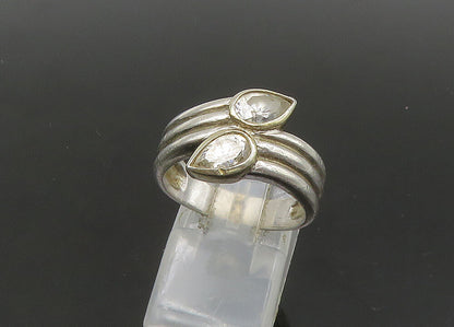 925 Silver  Vintage Tear Drop Cubic Zirconia Bypass Band Ring Sz 7.5  RG22196