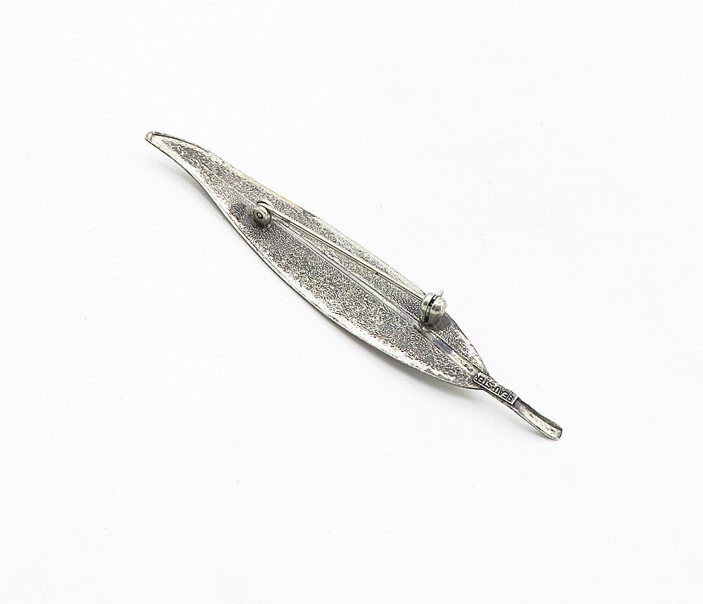 BEAU 925 Sterling Silver Vintage Oxidized Single Feather Brooch Pin BP3124