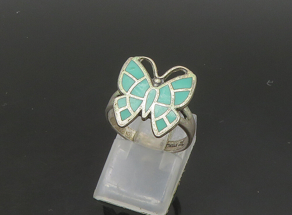 POST BELL 925 Silver  Vintage Turquoise Butterfly Band Ring Sz 7  RG23663