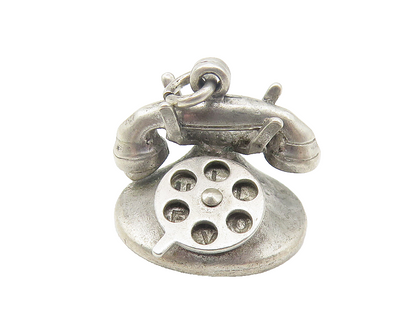 925 Sterling Silver  Vintage Old Fashioned Telephone Pendant (ROTATES)  PT9355