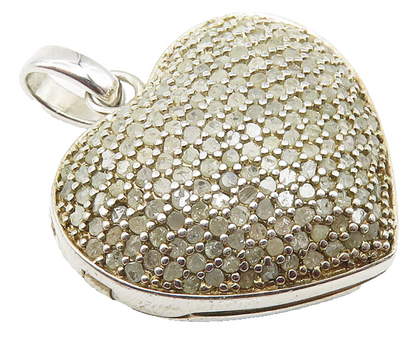 925 Silver  Vintage Genuine Diamonds Love Heart Locket Pendant (OPENS)  PT8316