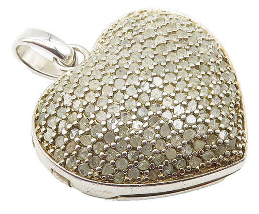 925 Silver  Vintage Genuine Diamonds Love Heart Locket Pendant (OPENS)  PT8316