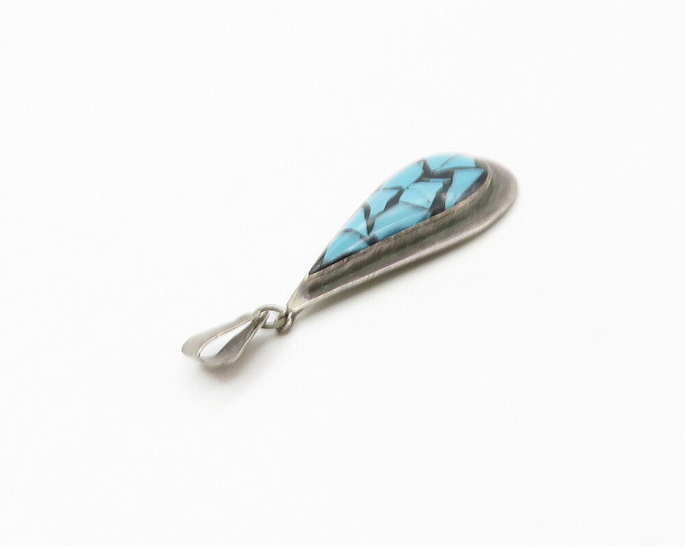 ISRAEL 925 Sterling Silver  Vintage Turquoise Mosaic Drop Pendant  PT13651