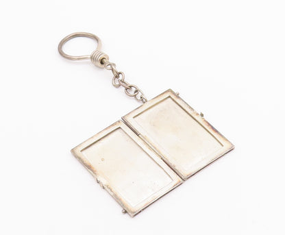 925 Sterling Silver Vintage Key Chain Rectangular Carved Photo Locket  TR3769