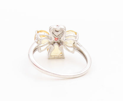 925 Sterling Silver Vintage Ring Citrine & Garnet Floral Petal  Sz 7  RG36172