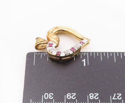925 Sterling Silver  Vintage Genuine Diamond & Ruby Heart Pendant  PT15771