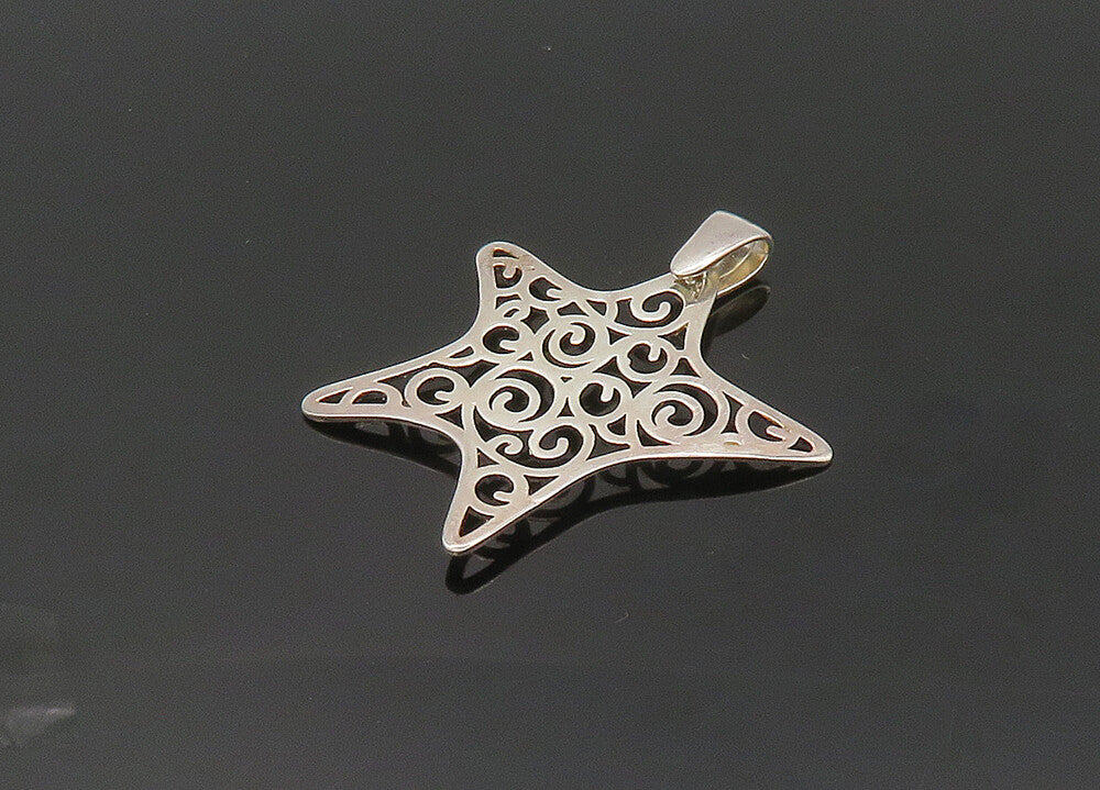 925 Sterling Silver  Vintage Shiny Spiral Pattern Star Drop Pendant  PT16789