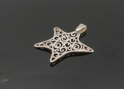 925 Sterling Silver  Vintage Shiny Spiral Pattern Star Drop Pendant  PT16789
