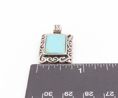 925 Sterling Silver Vintage Pendant Blue Turquoise Rectangle Scrollwork  PT25827