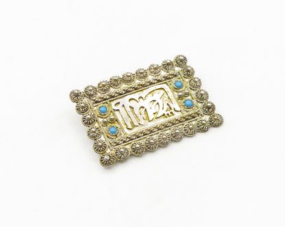 KETE 925 Sterling Silver  Vintage Petite Turquoise Floral Brooch Pin  BP7201