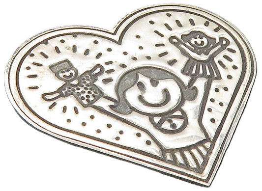 MEXICO 925 Sterling Silver  Vintage Girl Hand Puppets Heart Brooch Pin  BP3555