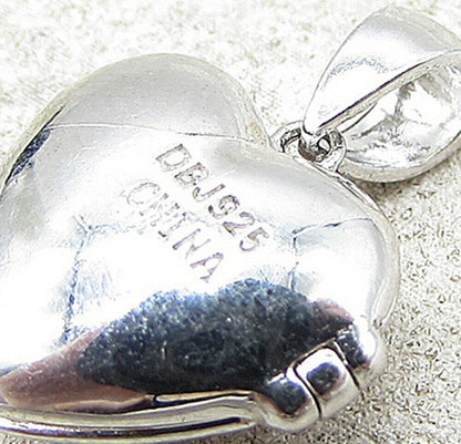 925 Silver Cubic Zirconia Love Heart Picture Locket (Opens) Pendant PT1207