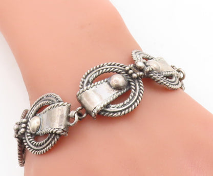 925 Sterling Silver  Vintage Dark Tone Round Twist Link Chain Bracelet  BT1851