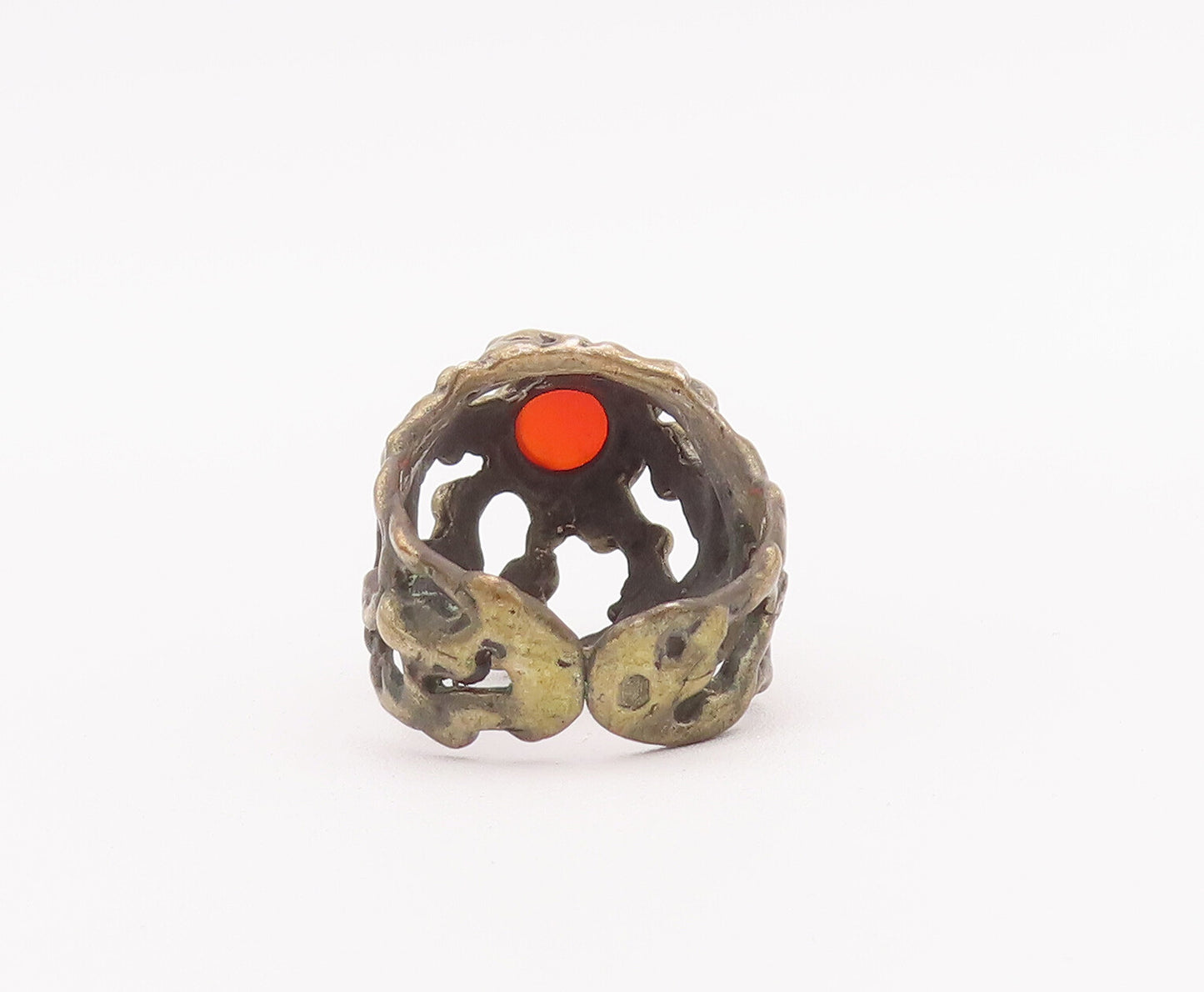 925 Sterling Silver Vintage Ring European Brutalist Real Carnelian Sz 7 RG27978