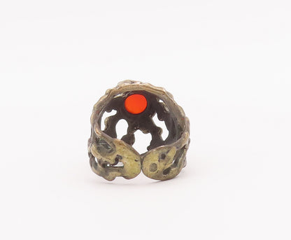 925 Sterling Silver Vintage Ring European Brutalist Real Carnelian Sz 7 RG27978