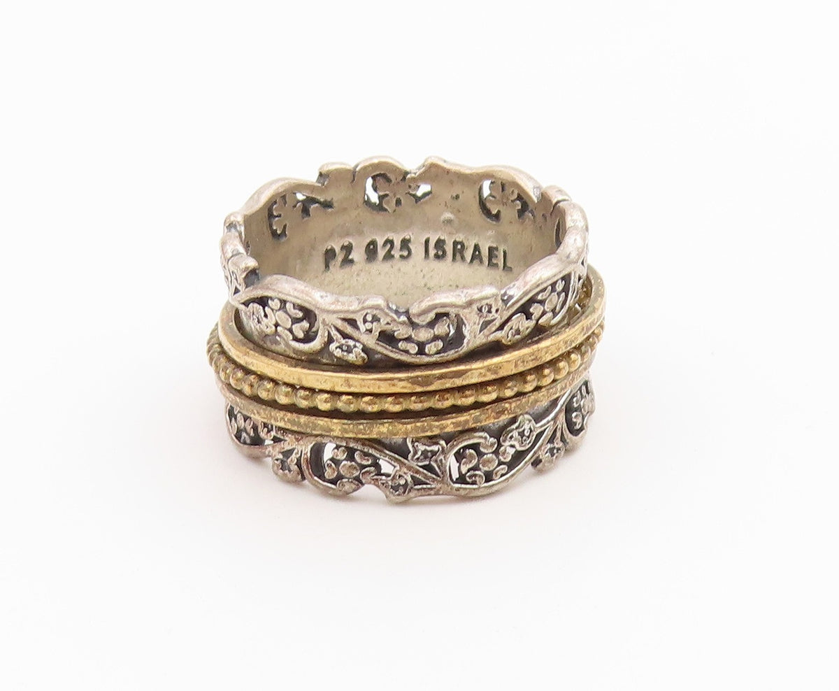 925 Sterling Silver Vintage Ring OR PAZ ISRAEL two Tone Spinner  Sz 6.5  RG36766