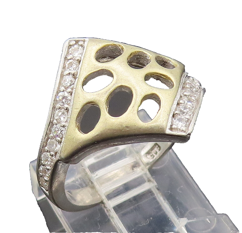 925 Sterling Silver  Vintage Designer Carved Inlay Topaz Ring Sz 6  RG27389