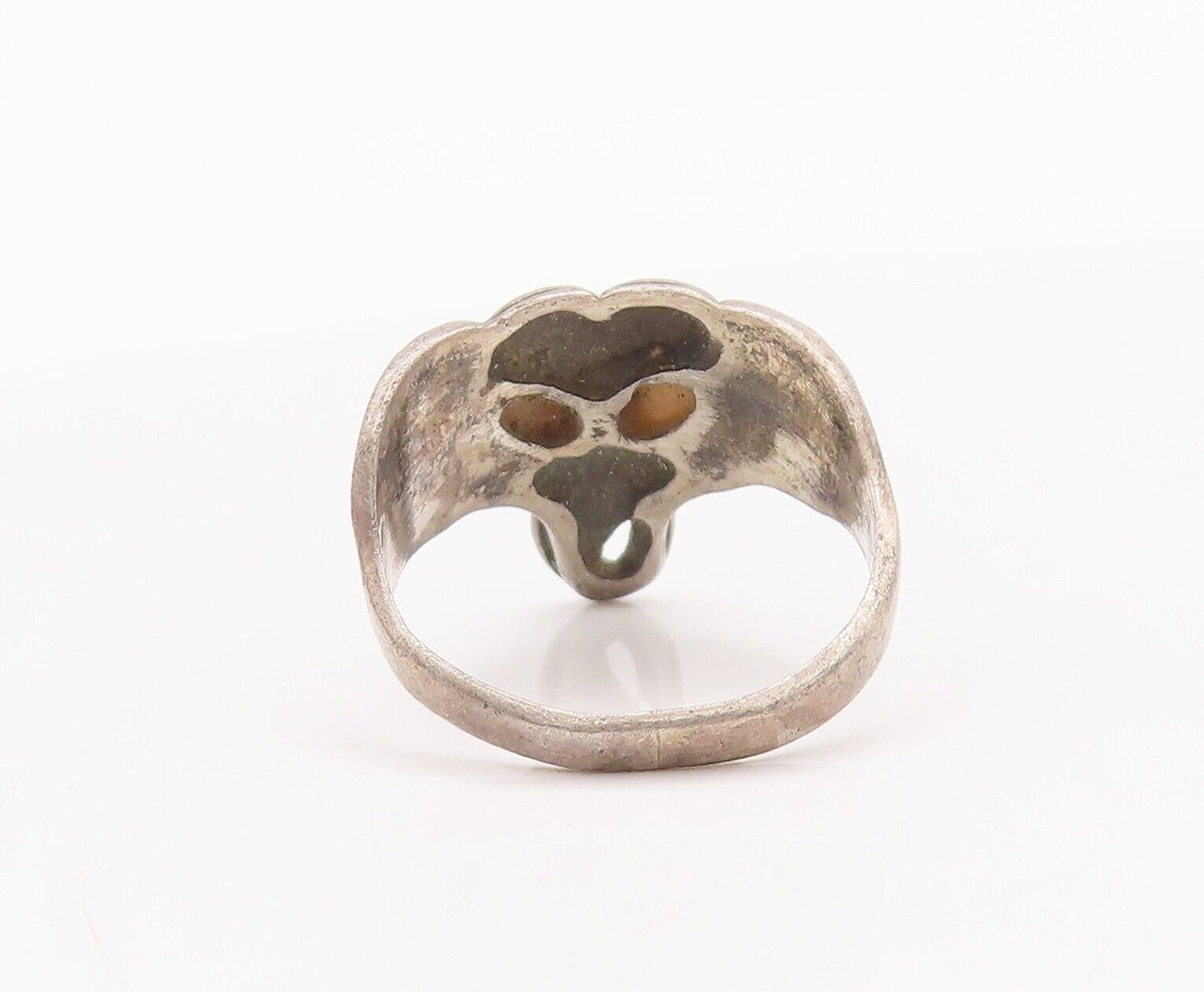 925 Sterling Silver Vintage Ring Carved Cat Eyed Elephant Face  Sz 5.5  RG28459