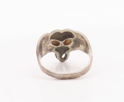 925 Sterling Silver Vintage Ring Carved Cat Eyed Elephant Face  Sz 5.5  RG28459