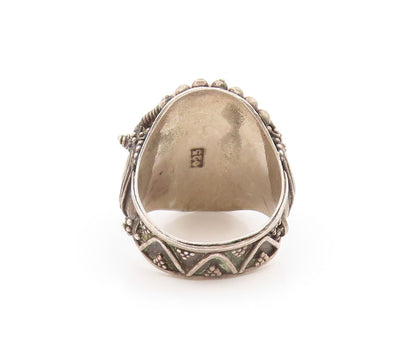 925 Sterling Silver Vintage Ring Dark Tone Carved Cabochon Amber  Sz 6  RG31883