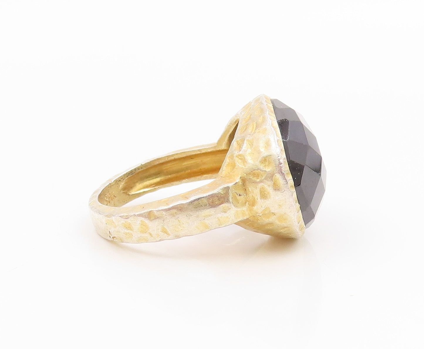 925 Sterling Silver Vintage Ring Gold Plated Faceted Onyx Band  Sz 5  RG35785