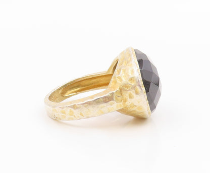 925 Sterling Silver Vintage Ring Gold Plated Faceted Onyx Band  Sz 5  RG35785