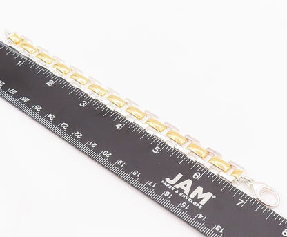 925 Sterling Silver Vintage Bracelet Solid Gold Plated Rectangle Links BT10416