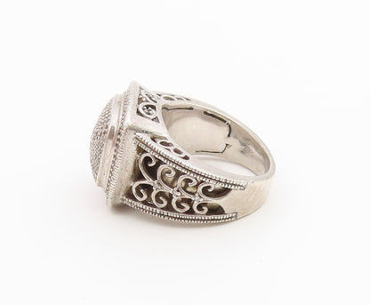 925 Sterling Silver Vintage Ring Real Diamonds Statement Band  Sz 7  RG36726