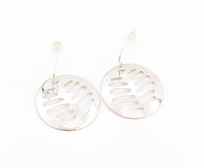925 Sterling Silver Vintage Earrings RLM Modernist Ribbed Round Disk  EG13516