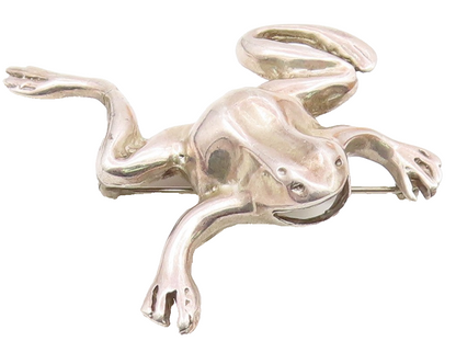925 Sterling Silver  Vintage Carved Open Mouth Frog Brooch Pin  BP9632