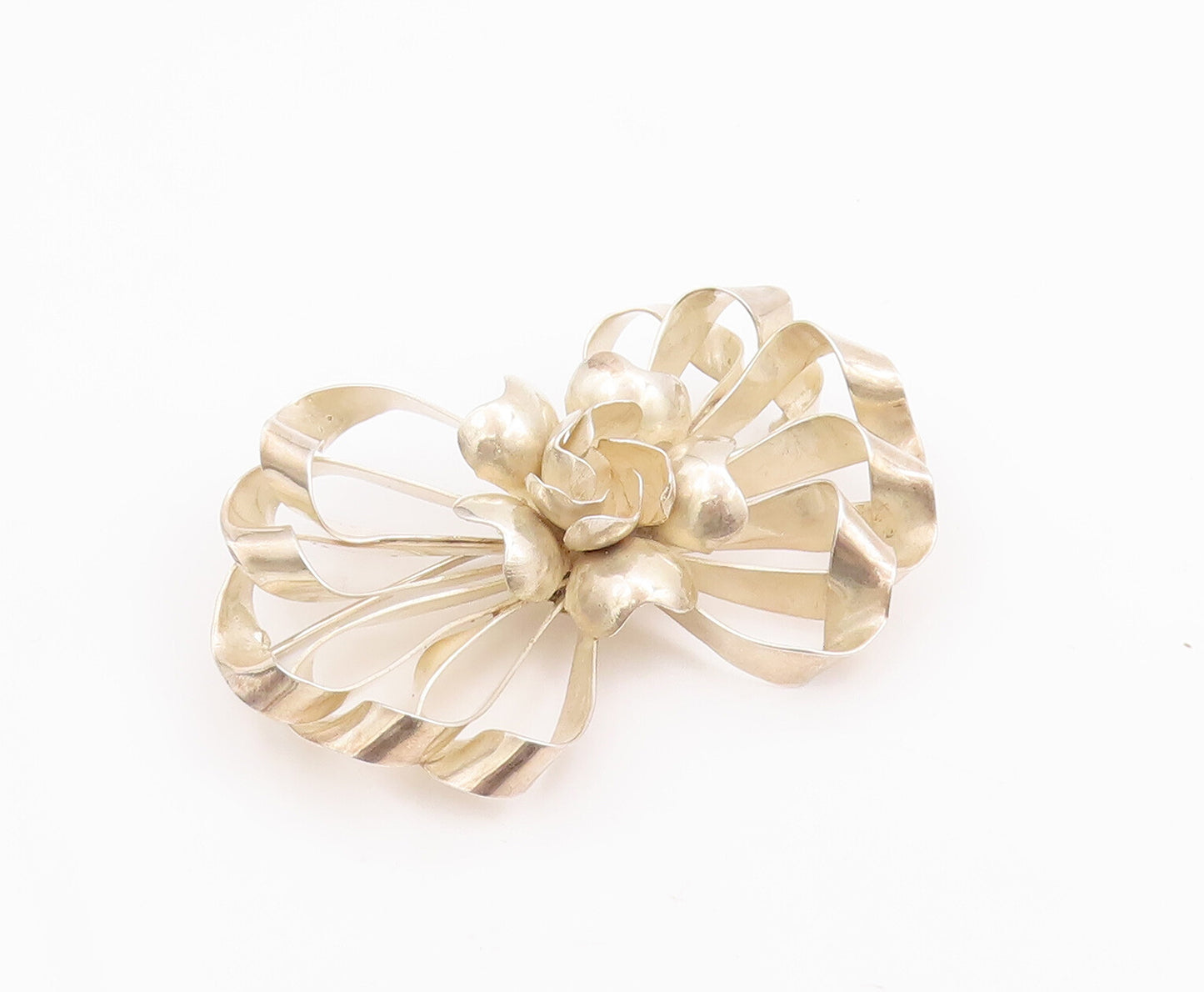 925 Sterling Silver Vintage Brooch Pin HOBE Designer Cutout Flower Bow  BP10958