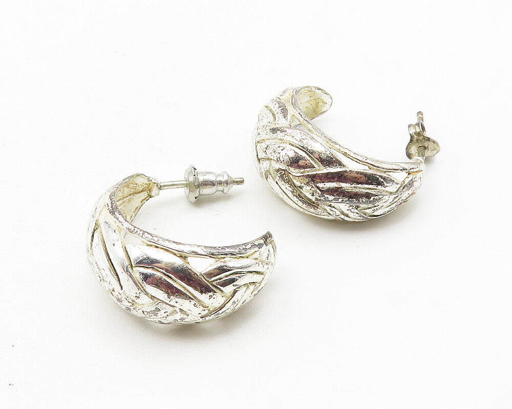 925 Sterling Silver  Vintage Shiny Braided Pattern JHoop Earrings  EG5692