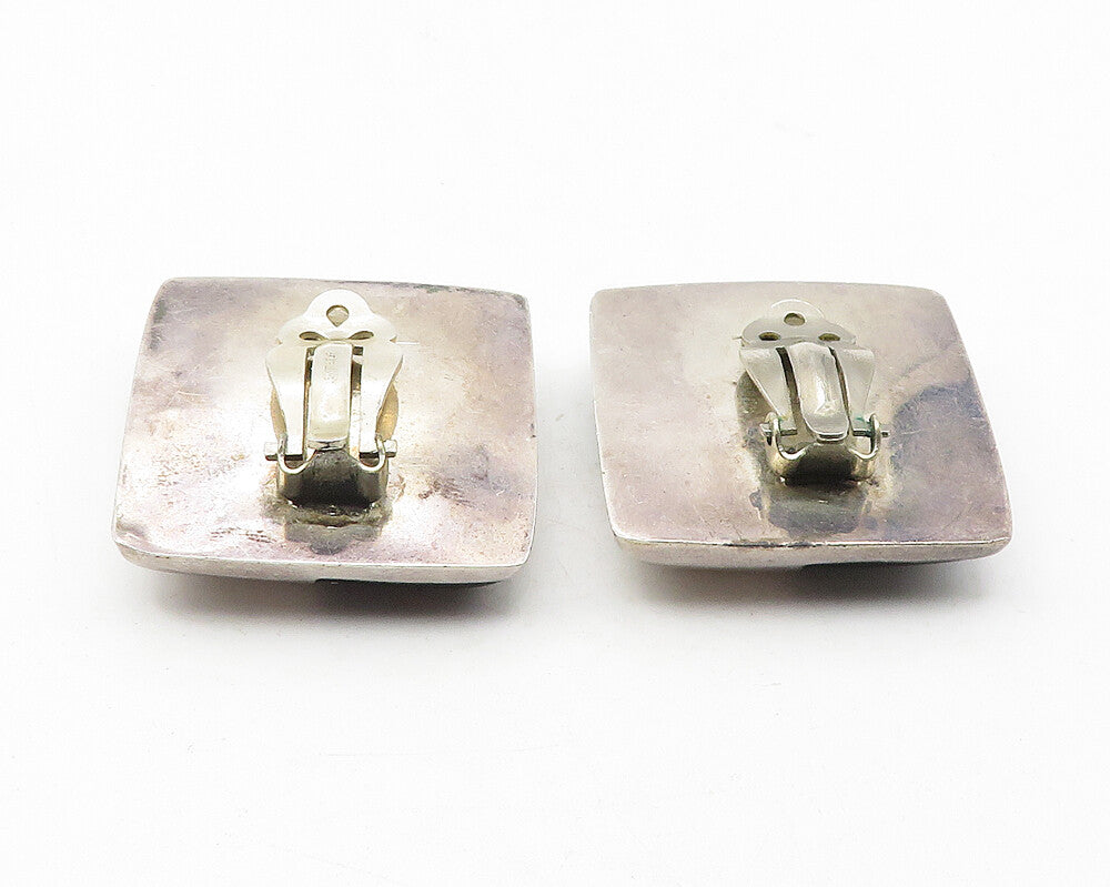 MEXICO 925 Silver  Vintage Black Onyx Checkered Non Pierce Earrings  EG5895