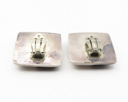 MEXICO 925 Silver  Vintage Black Onyx Checkered Non Pierce Earrings  EG5895