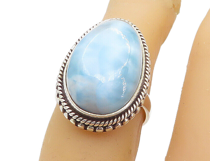 925 Sterling Silver  Cabochon Cut Larimar Twist Cocktail Ring Sz 6  RG8341
