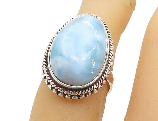 925 Sterling Silver  Cabochon Cut Larimar Twist Cocktail Ring Sz 6  RG8341