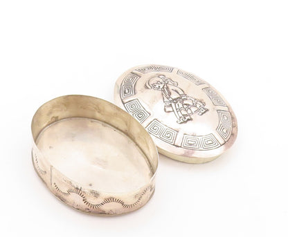 925 Sterling Silver Vintage Pill Box RTT NAVAJO Carved Girl (OPENS)  TR3793