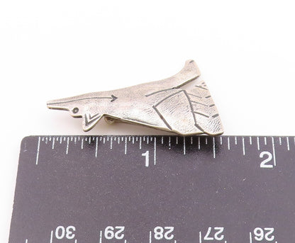 WDL NAVAJO 925 Sterling Silver  Vintage Shiny Etched Wolf Brooch Pin  BP9184