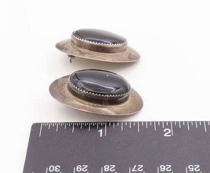 925 Sterling Silver Vintage Earrings NAVAJO RICK WERITO Cabochon Onyx  EG13669