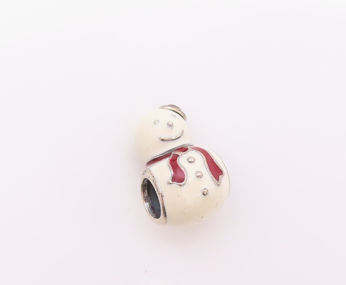 925 Sterling Silver Vintage Pendant PANDORA Enameled Snowman Charm  PT23949